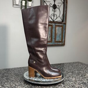 Giani Bernini leather Dark Brown stacked Heeled tall riding Boots NWT 11